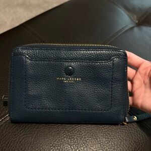 Marc Jacobs Navy Pebbled Leather Zip Wallet
